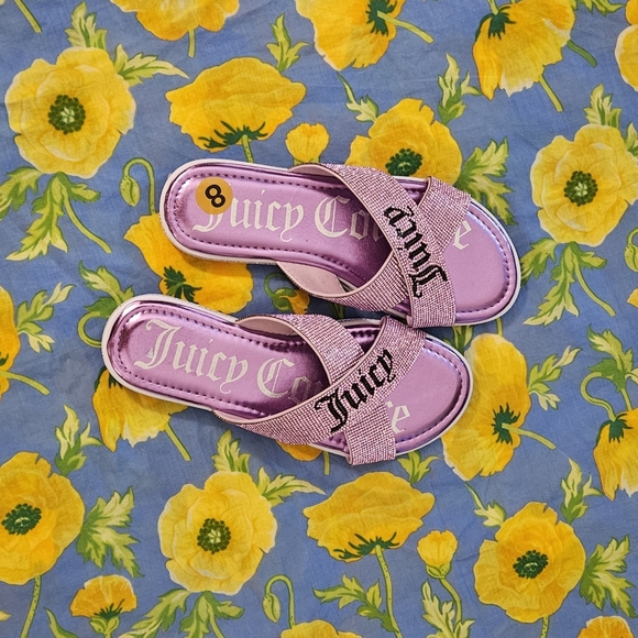 JUICY COUTURE YORRI ACROSS-BAND SPARKLY PURPLE SANDALS - Picture 3 of 6